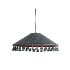 1-Light Charcoal Grey Pendant Light with Velvet Shade by 3R Studios