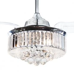 36 in. LED Indoor Chrome Crystal Ceiling Fan with Light Kit and Wall Control by matrix decor