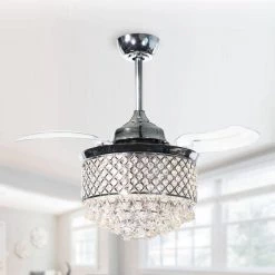 36 in. LED Indoor Chrome Retractable Crystal Ceiling Fan with Light and Wall Control by matrix decor -Heath Zenith Shop chrome matrix decor ceiling fans with lights md f3508a110v 44 1000