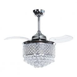 36 in. LED Indoor Chrome Retractable Crystal Ceiling Fan with Light and Wall Control by matrix decor