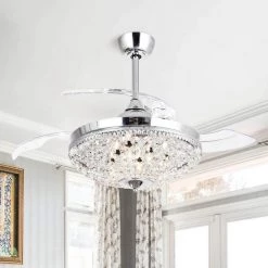 42 in. Chrome Retractable Ceiling Fan with Light Kit and Remote Control by matrix decor -Heath Zenith Shop chrome matrix decor ceiling fans with lights md f4707110v 4f 1000