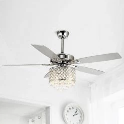 52 in. Indoor Chrome Crystal Chandelier Ceiling Fan with Light and Remote Control by matrix decor -Heath Zenith Shop chrome matrix decor ceiling fans with lights md f6214110v fa 1000
