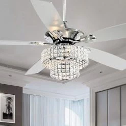 52 in. Indoor Chrome Crystal Chandelier Ceiling Fan with Light and Remote Control by matrix decor -Heath Zenith Shop chrome matrix decor ceiling fans with lights md f6215110v 4f 1000