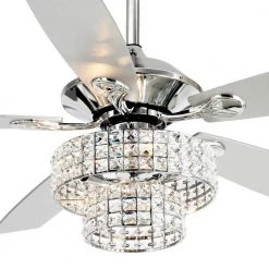 52 in. Indoor Chrome Crystal Chandelier Ceiling Fan with Light and Remote Control by matrix decor