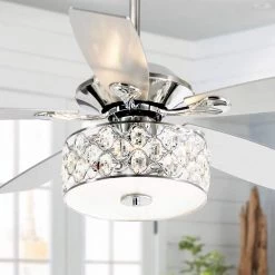 52 in. Indoor Chrome Crystal Chandelier Ceiling Fan with Light and Remote Control by matrix decor -Heath Zenith Shop chrome matrix decor ceiling fans with lights md f6217110v 4f 1000