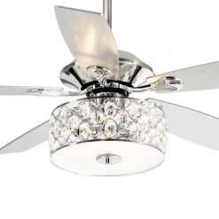 52 in. Indoor Chrome Crystal Chandelier Ceiling Fan with Light and Remote Control by matrix decor