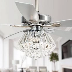 52 in. Indoor Chrome Downrod Mount Crystal Chandelier Ceiling Fan with Light and Remote Control by matrix decor -Heath Zenith Shop chrome matrix decor ceiling fans with lights md f6222110v 4f 1000
