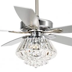 52 in. Indoor Chrome Downrod Mount Crystal Chandelier Ceiling Fan with Light and Remote Control by matrix decor