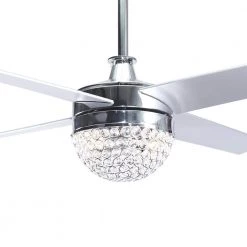 48 in. Indoor Chrome Crystal Ceiling Fan with Light and Remote Control by matrix decor