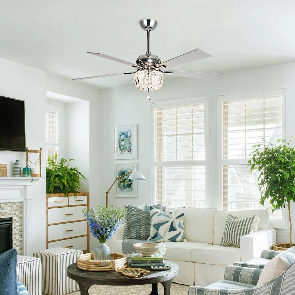 52 in. Chrome Crystal Chandelier Ceiling Fan with Light and Remote Control in Downrod Mounted by matrix decor 9 52 in. Chrome Crystal Chandelier Ceiling Fan with Light and Remote Control in Downrod Mounted by matrix decor - Image 7