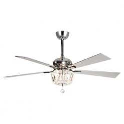 52 in. Chrome Crystal Chandelier Ceiling Fan with Light and Remote Control in Downrod Mounted by matrix decor