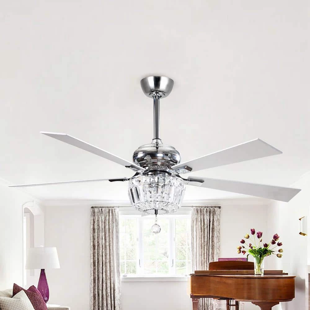 52 in. Chrome Crystal Chandelier Ceiling Fan with Light and Remote Control in Downrod Mounted by matrix decor 4 52 in. Chrome Crystal Chandelier Ceiling Fan with Light and Remote Control in Downrod Mounted by matrix decor - Image 2