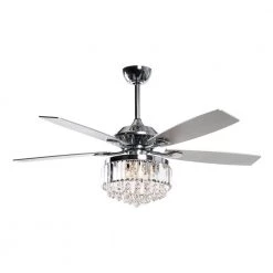 52 in. Indoor Chrome Crystal Chandelier Ceiling Fan with Light and Remote Control by matrix decor