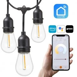 Outdoor 48 ft. Plug-In Edison Bulb LED Smart App-Enabled String Light, Dimmable, E26,2700K, 16-Light Bulbs Included by Newhouse Lighting