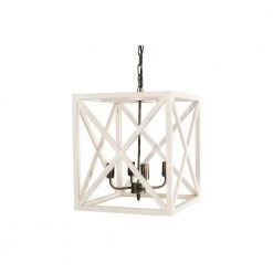 4-Light Cream Pendant Light with Wood Shade by 3R Studios