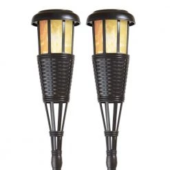 Dark Chocolate LED Solar Flame Torch with Weatherproof Dusk-to-Dawn, Realistic Dancing Flickering Flame (2-Pack) by Newhouse Lighting