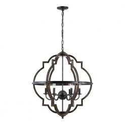 6-Light Distressed Black and Brushed Wood Chandelier by matrix decor