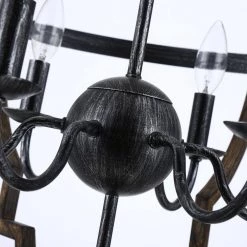 6-Light Distressed Black and Brushed Wood Chandelier by matrix decor -Heath Zenith Shop distressed black matrix decor chandeliers md2260 6bz110v fa 1000