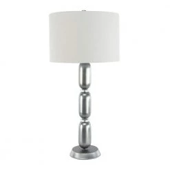32.75 in. Silver Metal and Glass Table Lamp with Linen Shade by 3R Studios
