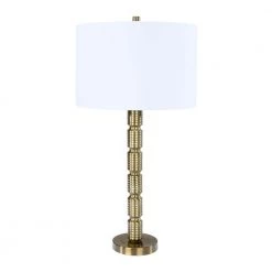 Faceted Metal Table Lamp with Stacked Column Design by 3R Studios