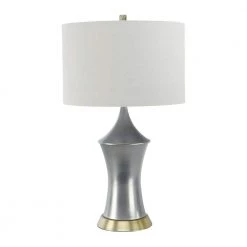 26.5 in. Gray Metal Table Lamp with Linen Shade by 3R Studios