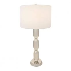 32.75 in. Gray Metal and Glass Table Lamp with Linen Shade by 3R Studios -Heath Zenith Shop gray 3r studios table lamps ec0341 4f 1000