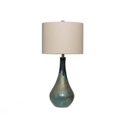 32 in. H Green Glass Table Lamp with Linen Shade by 3R Studios