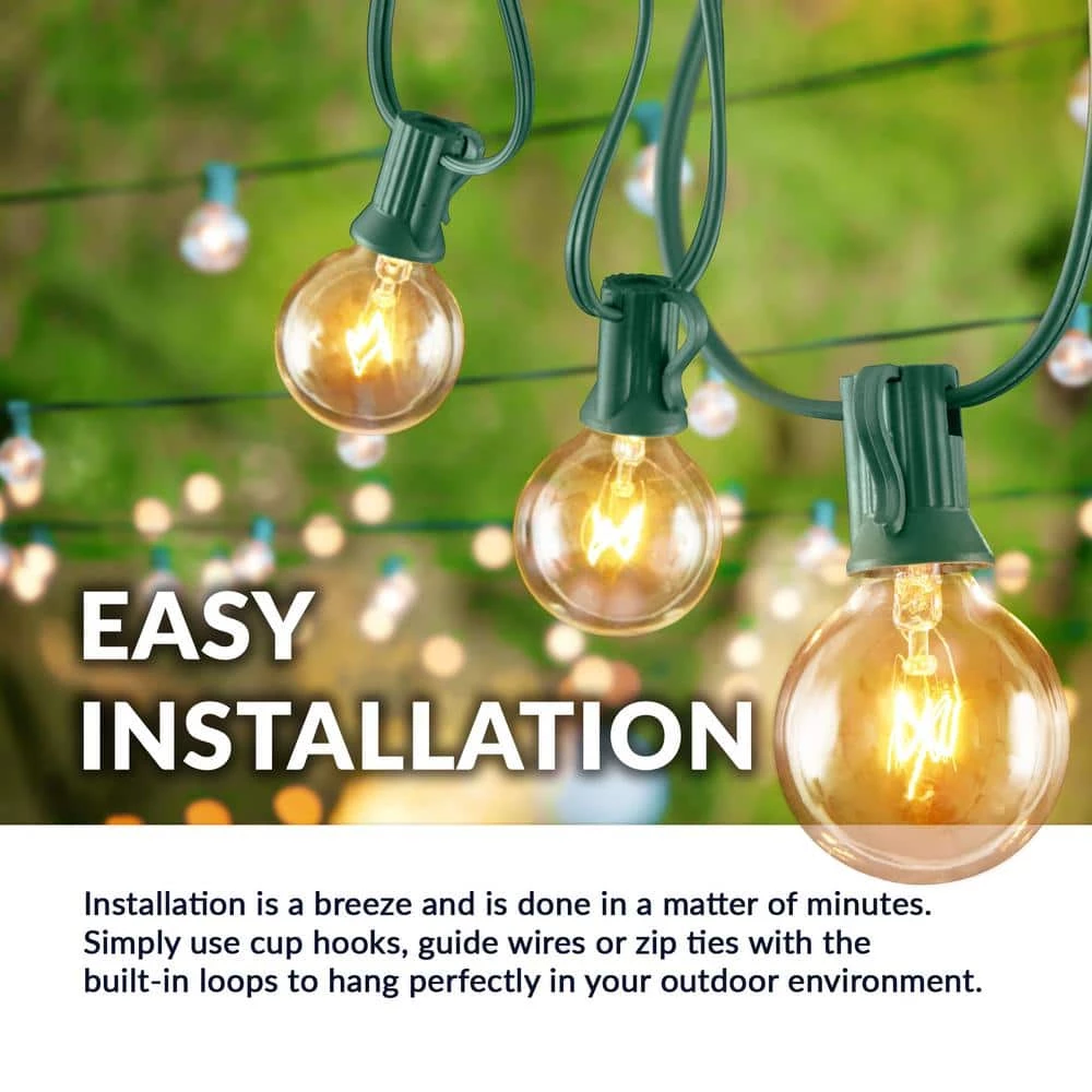 Outdoor 25 ft. Plug-In Globe Bulb Weatherproof Party String Lights with 30 G40 Bulbs Included (5 Free Bulbs), Green Cord by Newhouse Lighting 6 Outdoor 25 ft. Plug-In Globe Bulb Weatherproof Party String Lights with 30 G40 Bulbs Included (5 Free Bulbs), Green Cord by Newhouse Lighting - Image 5