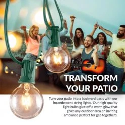 Outdoor 25 ft. Plug-In Globe Bulb Weatherproof Party String Lights with 30 G40 Bulbs Included (5 Free Bulbs), Green Cord by Newhouse Lighting 16 Outdoor 25 ft. Plug-In Globe Bulb Weatherproof Party String Lights with 30 G40 Bulbs Included (5 Free Bulbs), Green Cord by Newhouse Lighting -Heath Zenith Shop green newhouse lighting string lights pstringinc g 31 1000