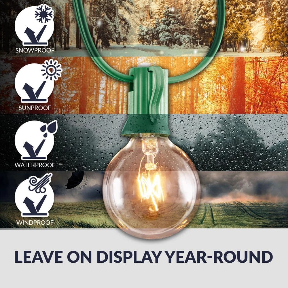 Outdoor 25 ft. Plug-In Globe Bulb Weatherproof Party String Lights with 30 G40 Bulbs Included (5 Free Bulbs), Green Cord by Newhouse Lighting 4 Outdoor 25 ft. Plug-In Globe Bulb Weatherproof Party String Lights with 30 G40 Bulbs Included (5 Free Bulbs), Green Cord by Newhouse Lighting - Image 3