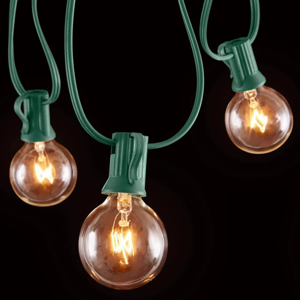 Outdoor 25 ft. Plug-In Globe Bulb Weatherproof Party String Lights with 30 G40 Bulbs Included (5 Free Bulbs), Green Cord by Newhouse Lighting 2 Outdoor 25 ft. Plug-In Globe Bulb Weatherproof Party String Lights with 30 G40 Bulbs Included (5 Free Bulbs), Green Cord by Newhouse Lighting