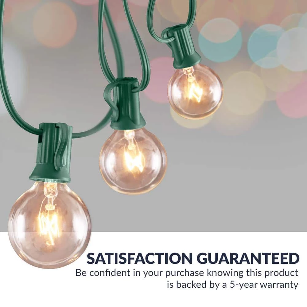Outdoor 25 ft. Plug-In Globe Bulb Weatherproof Party String Lights with 30 G40 Bulbs Included (5 Free Bulbs), Green Cord by Newhouse Lighting 7 Outdoor 25 ft. Plug-In Globe Bulb Weatherproof Party String Lights with 30 G40 Bulbs Included (5 Free Bulbs), Green Cord by Newhouse Lighting - Image 6