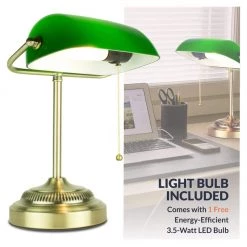 14 .6 in. Green Morgan Banker Lamp with Free LED Light Bulb Included by Newhouse Lighting -Heath Zenith Shop green newhouse lighting table lamps nhdk mo go 44 1000