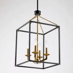 4-Lights Matt Black and Golden Lantern Geometric Chandelier by matrix decor 19 4-Lights Matt Black and Golden Lantern Geometric Chandelier by matrix decor -Heath Zenith Shop matte black and golden matrix decor chandeliers md bbd2265 4gd 1f 1000