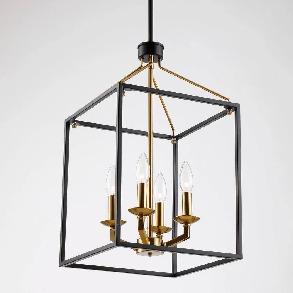 4-Lights Matt Black and Golden Lantern Geometric Chandelier by matrix decor 9 4-Lights Matt Black and Golden Lantern Geometric Chandelier by matrix decor - Image 7