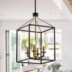 4-Lights Matt Black and Golden Lantern Geometric Chandelier by matrix decor 18 4-Lights Matt Black and Golden Lantern Geometric Chandelier by matrix decor -Heath Zenith Shop matte black and golden matrix decor chandeliers md bbd2265 4gd 4f 1000