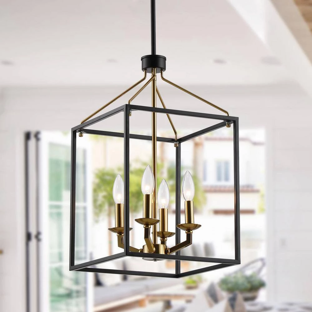 4-Lights Matt Black and Golden Lantern Geometric Chandelier by matrix decor 8 4-Lights Matt Black and Golden Lantern Geometric Chandelier by matrix decor - Image 6