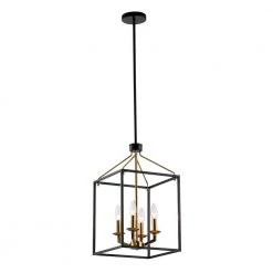 4-Lights Matt Black and Golden Lantern Geometric Chandelier by matrix decor