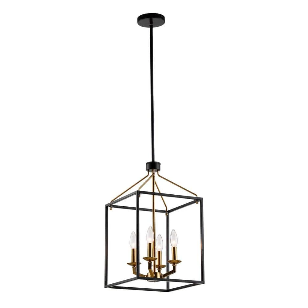 4-Lights Matt Black and Golden Lantern Geometric Chandelier by matrix decor 3 4-Lights Matt Black and Golden Lantern Geometric Chandelier by matrix decor
