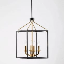 4-Lights Matt Black and Golden Lantern Geometric Chandelier by matrix decor 17 4-Lights Matt Black and Golden Lantern Geometric Chandelier by matrix decor -Heath Zenith Shop matte black and golden matrix decor chandeliers md bbd2265 4gd c3 1000