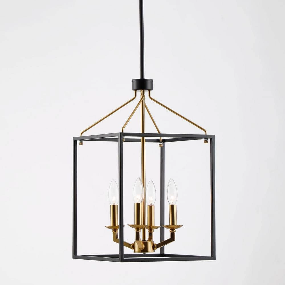 4-Lights Matt Black and Golden Lantern Geometric Chandelier by matrix decor 7 4-Lights Matt Black and Golden Lantern Geometric Chandelier by matrix decor - Image 5