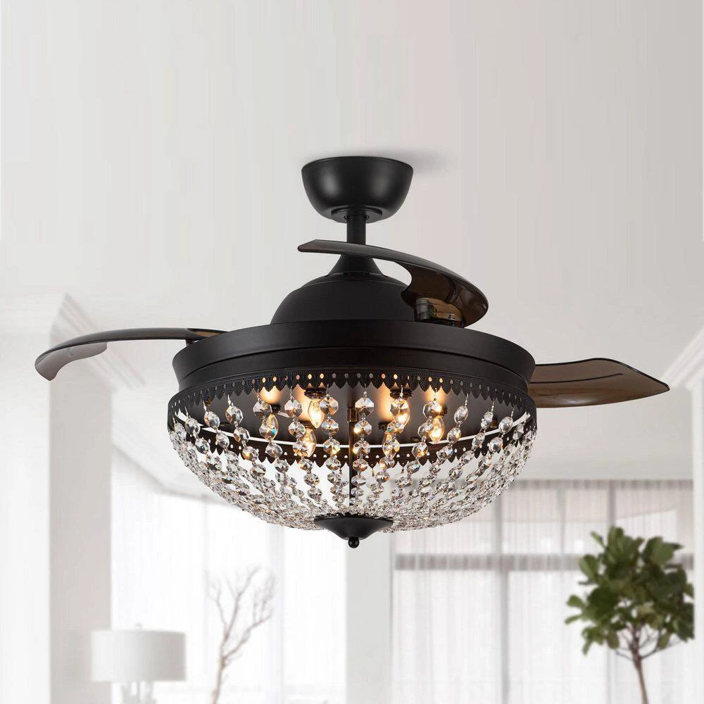 42 in. Indoor Matte Black Retractable Ceiling Fan with Light Kit and Remote Control by matrix decor 6 42 in. Indoor Matte Black Retractable Ceiling Fan with Light Kit and Remote Control by matrix decor - Image 4