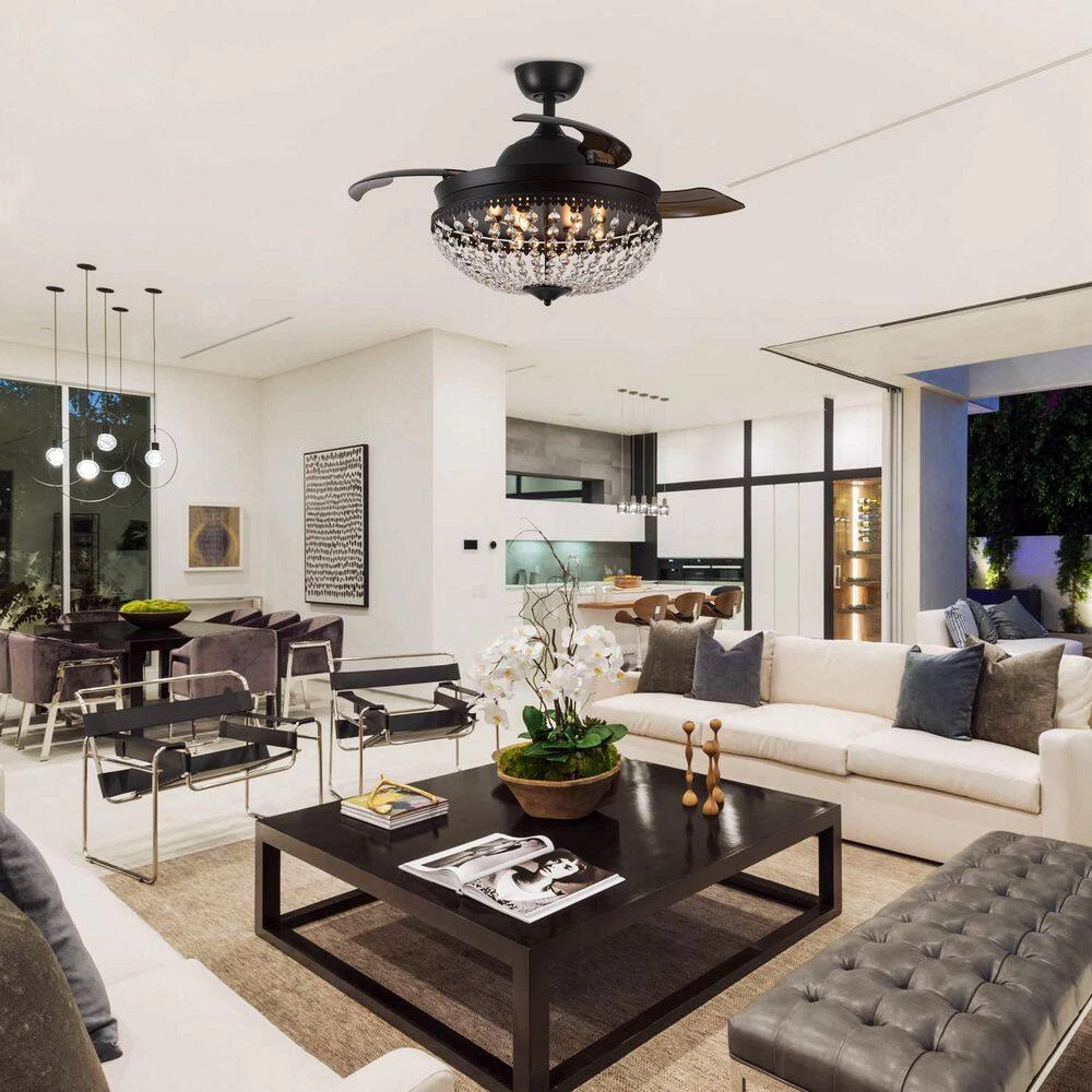 42 in. Indoor Matte Black Retractable Ceiling Fan with Light Kit and Remote Control by matrix decor 4 42 in. Indoor Matte Black Retractable Ceiling Fan with Light Kit and Remote Control by matrix decor - Image 2