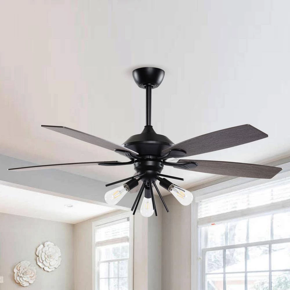 52 in. Indoor Matte Black Ceiling Fan with Light and Remote Control by matrix decor 8 52 in. Indoor Matte Black Ceiling Fan with Light and Remote Control by matrix decor - Image 6