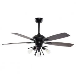 52 in. Indoor Matte Black Ceiling Fan with Light and Remote Control by matrix decor