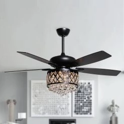 52 in. Indoor Matte Black Crystal Ceiling Fan with Light and Remote Control by matrix decor -Heath Zenith Shop matte black matrix decor ceiling fans with lights md f6253110v 44 1000