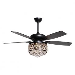 52 in. Indoor Matte Black Crystal Ceiling Fan with Light and Remote Control by matrix decor