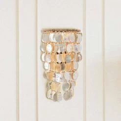 18 in. Capiz and Wood Bead Wall Sconce by 3R Studios -Heath Zenith Shop matte gold 3r studios wall sconces ec1046 31 1000