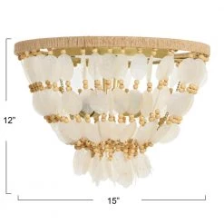 15 in. Round Capiz and Wood Bead Flush Mount Ceiling Light by 3R Studios -Heath Zenith Shop natural 3r studios flush mount lights ec1045 1f 1000
