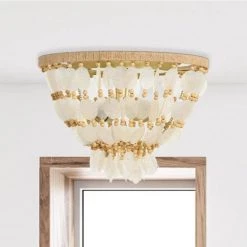 15 in. Round Capiz and Wood Bead Flush Mount Ceiling Light by 3R Studios -Heath Zenith Shop natural 3r studios flush mount lights ec1045 31 1000